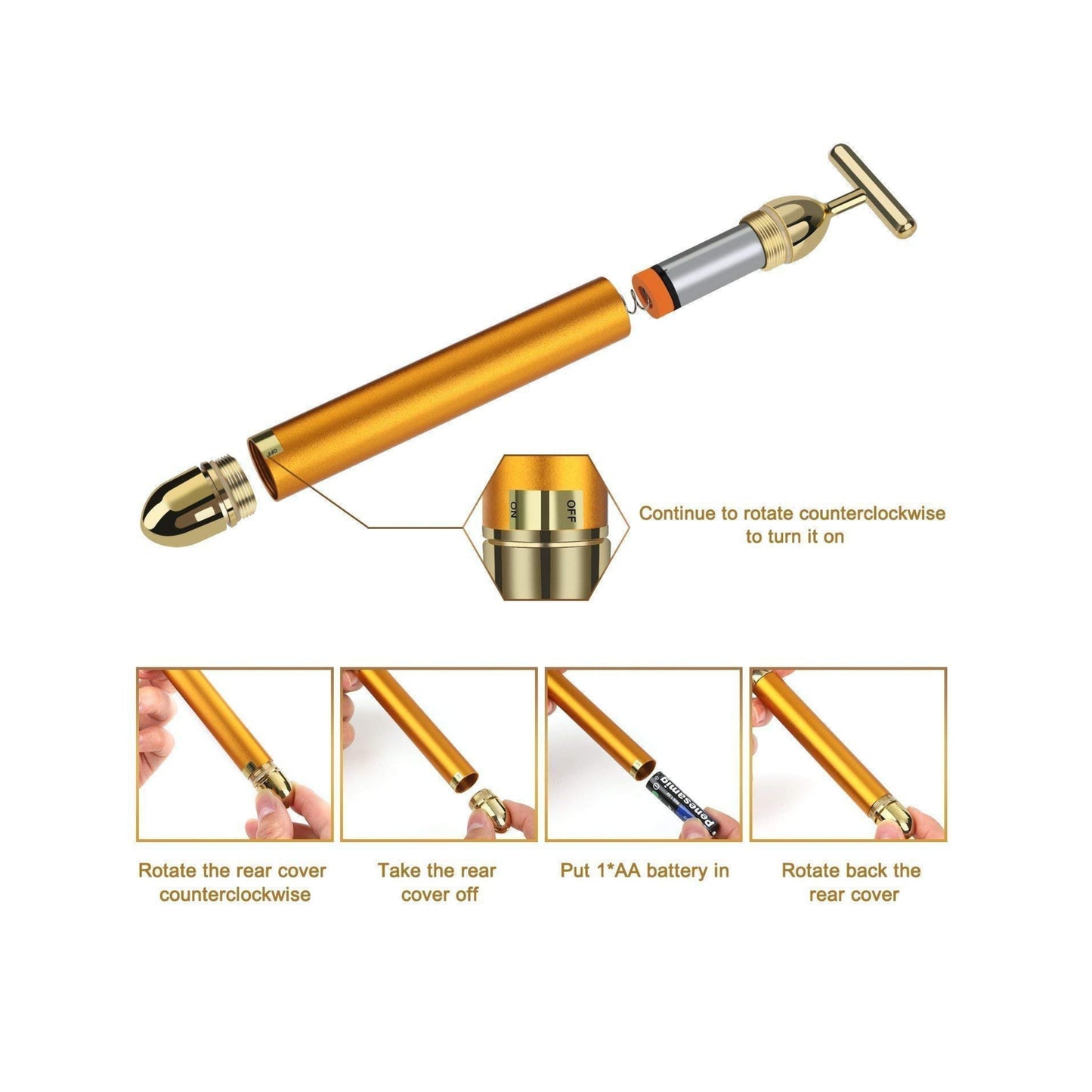 Portable Face 24k Gold Vibration Facial Beauty Roller Massager Stick Lift Skin Tightening Wrinkle Stick