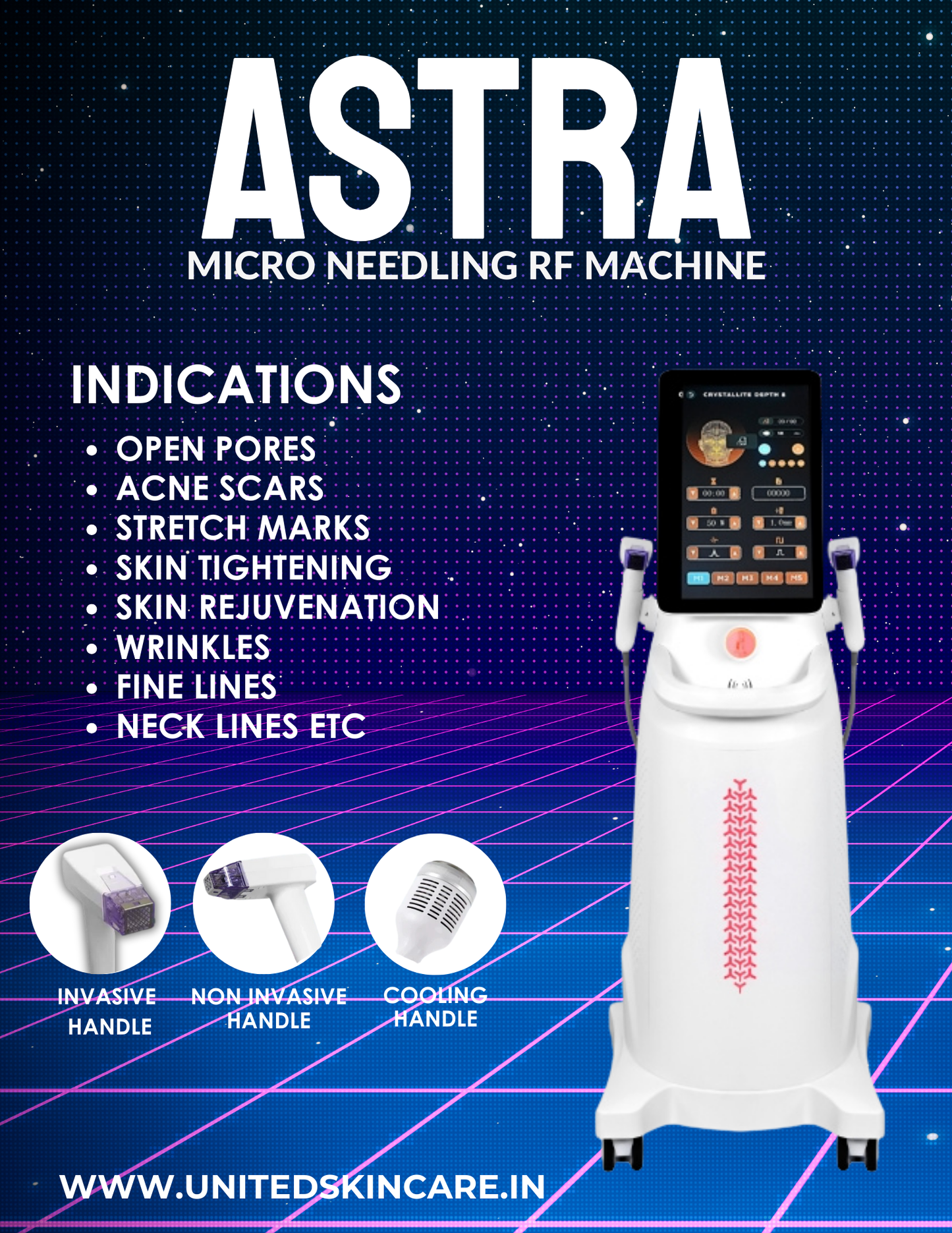 Quantus Astra MNRF | Micro Needling with Radio Frequency | 3 Handles | Invasive, Non-Invasive & Cooling Handle