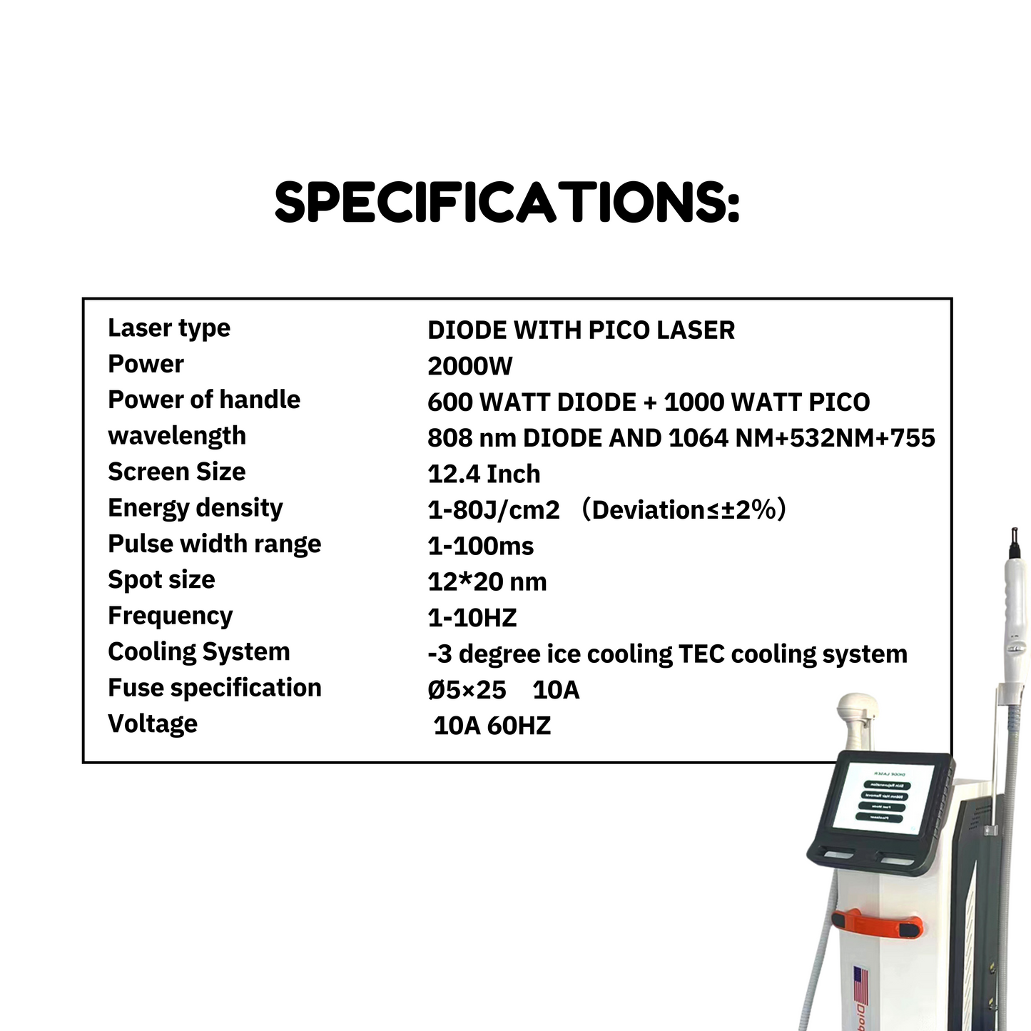 Diode with Pico Laser | Diode + Pico Laser | 2000 Watt Triple Wave Diode Laser | CE Approved | 2000 Watt QSwitch NdYAG Laser
