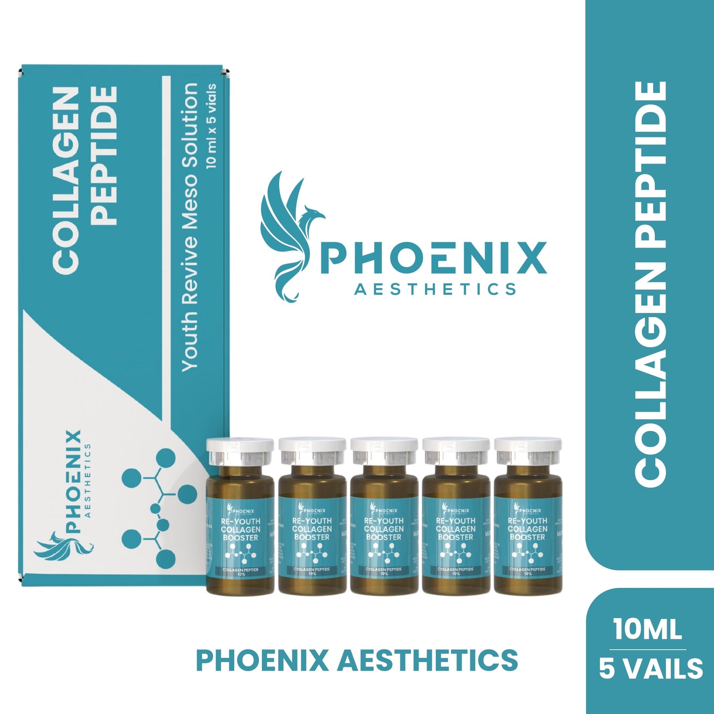 Collagen Peptide Meso Booster | COLLAGEN PEPTIDE 10% | Marine Collagen Vials | 10 Ml * 5 Vials