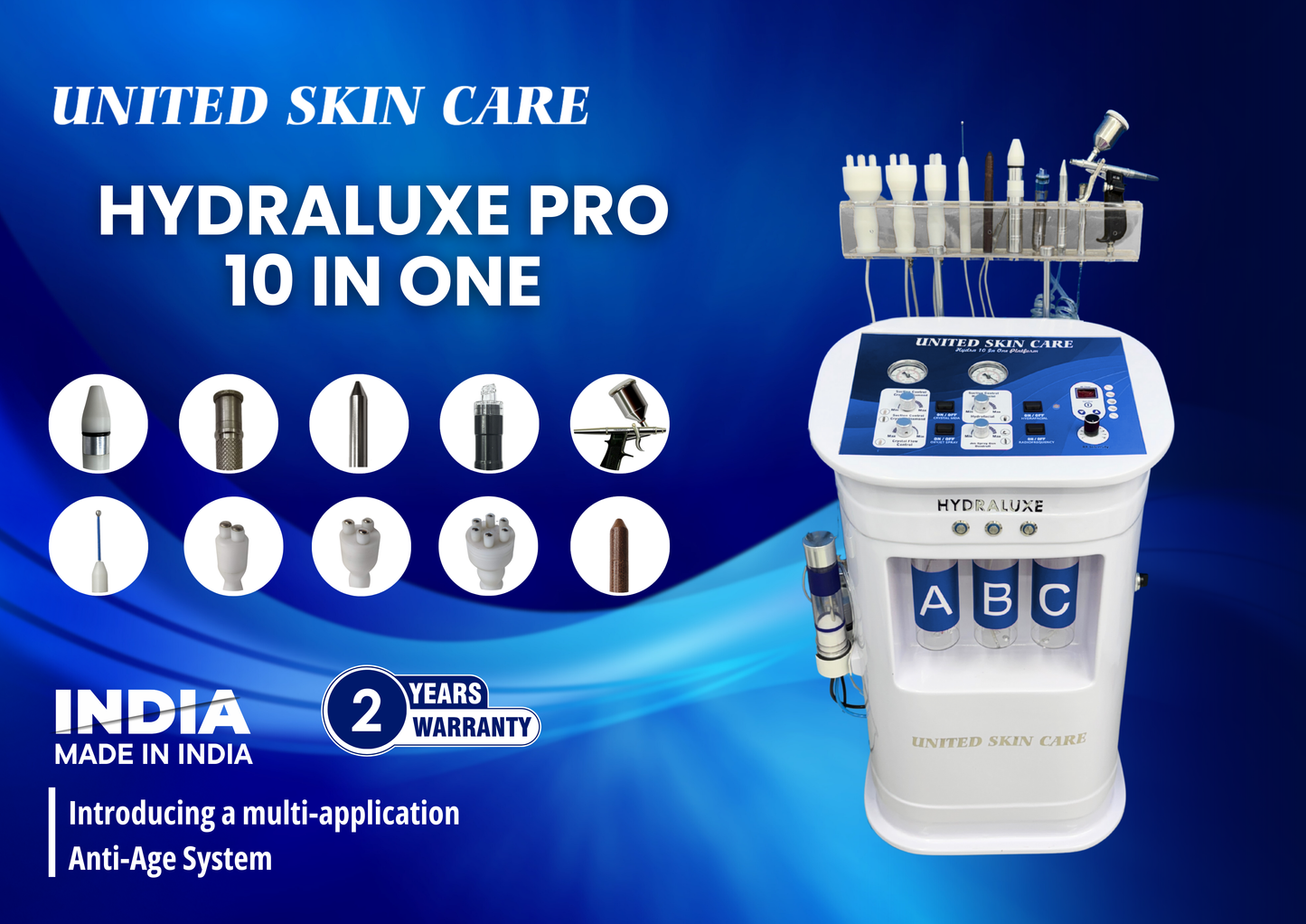 Hydraluxe 10 in One | 2 Years Warranty | Hydra Facial, Radio Frequency, Micro Dermabrasion, Oxy Jet Peel
