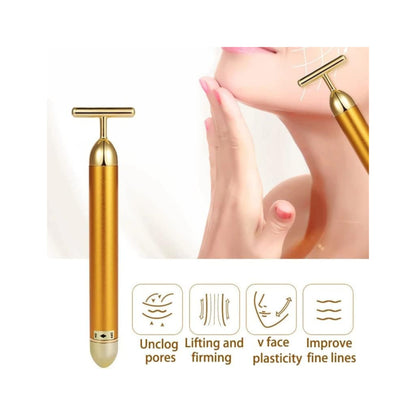 Portable Face 24k Gold Vibration Facial Beauty Roller Massager Stick Lift Skin Tightening Wrinkle Stick