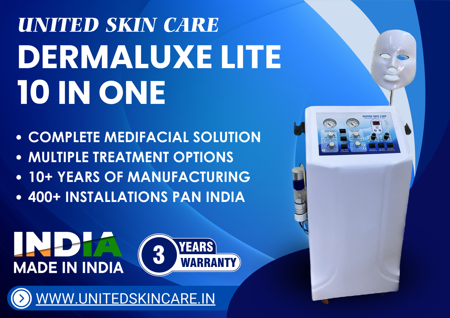 Dermaluxe Lite Hydro Facial 10 in one | Complete Medifacial Solution | 3 years replacement guarantee | Hydro Facial | Made In India