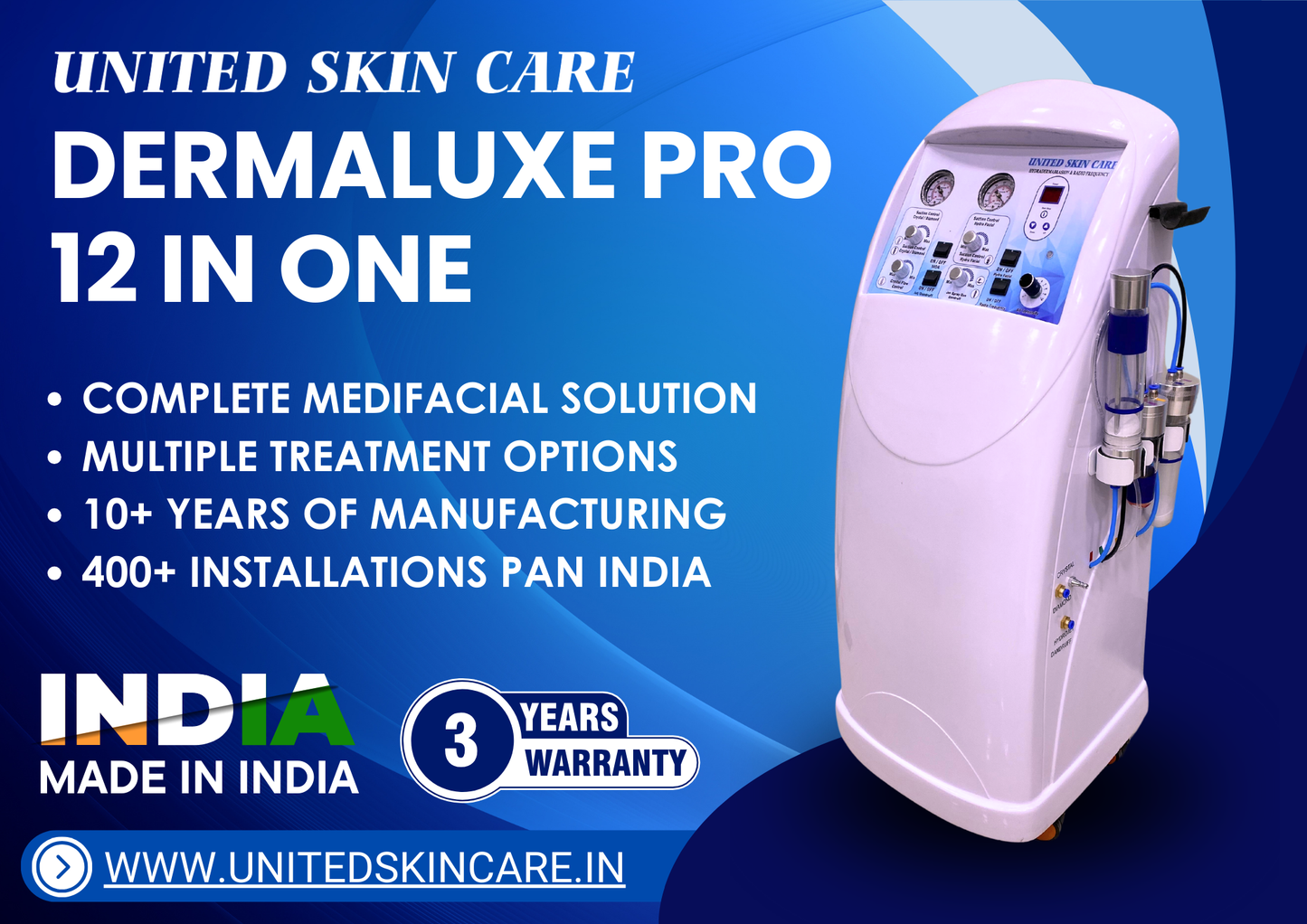 Dermaluxe Pro Hydro Facial 12 In One | Hydro facial | Crystal Dermabrasion | Diamond Dermabrasion | Made In India 3 years replacement guarantee | Alice Bubble Machine