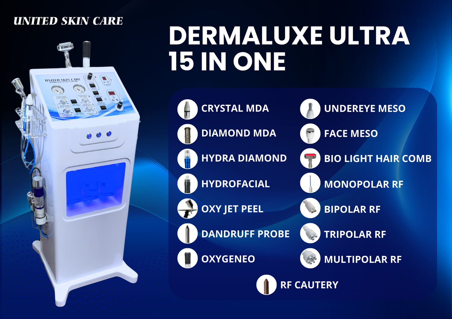 Dermaluxe Ultra Hydrofacial 15 in One | 3 Year Warranty | Made in India | Hydro Facial Dermabrasion Radio Frequency Meso Electroporation Oxygeneo
