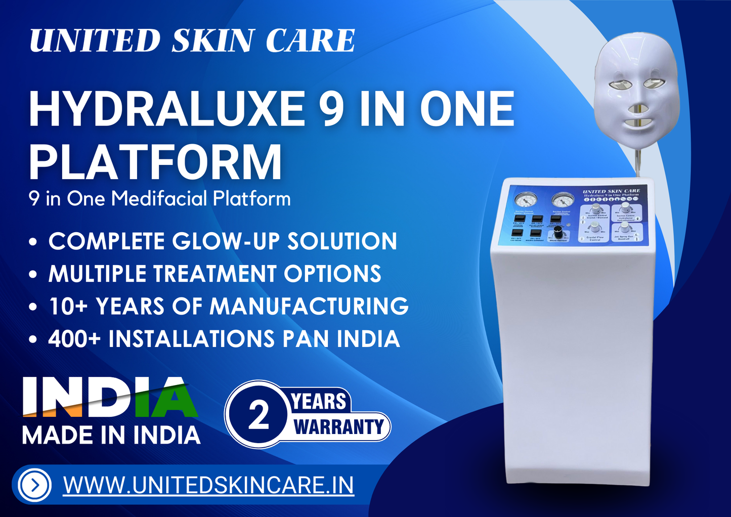 Hydraluxe Hydro Facial 9 in One | Made in India | 2 Years Warranty | 9 in One Medifacial Platform
