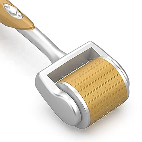 ZGTS Hair Regrowth Derma Roller System 192 Needles Titanium Alloy Needles Roller for Acne Skin Hair Loss, Gold plated.