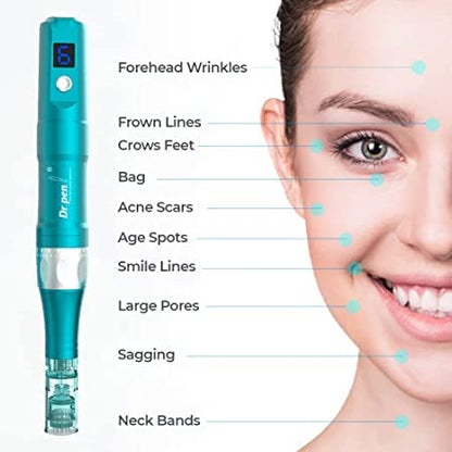 Dr. Pen Ultima A6S Professional Microneedling Pen - Wireless Derma Auto Pen - Best Skin Care Tool Kit for Face and Body - 2 Cartridges (16pin)