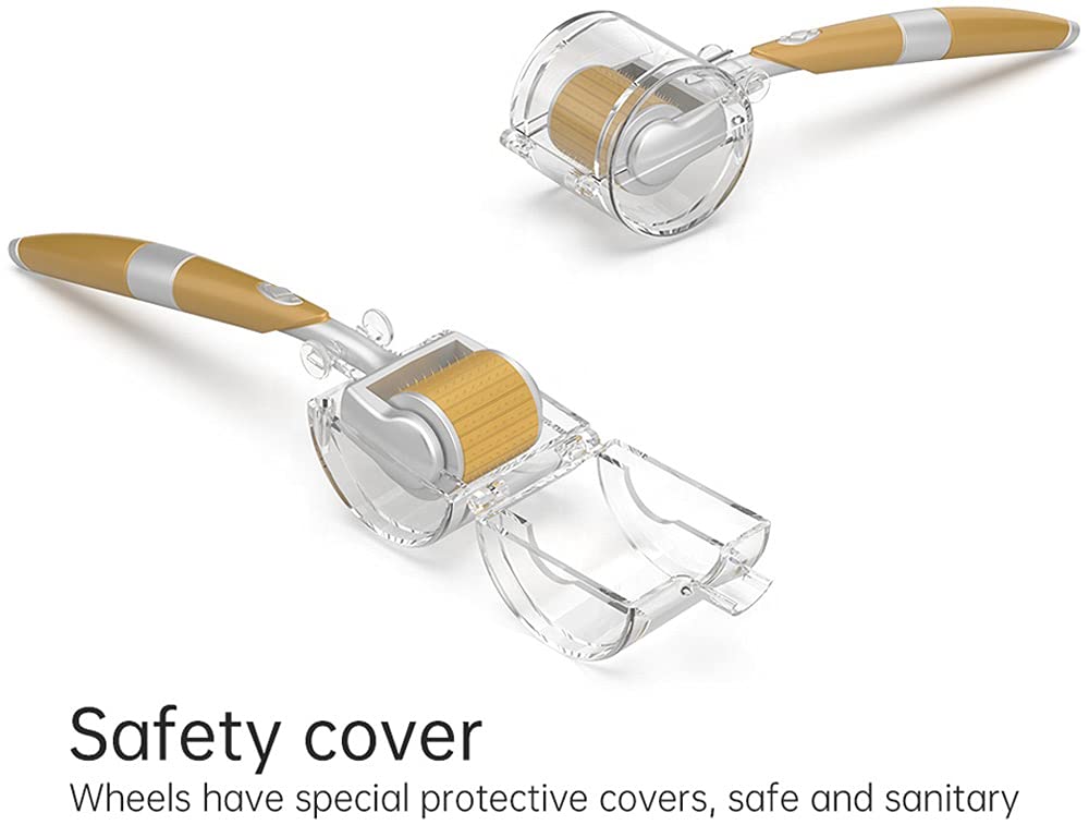 ZGTS Hair Regrowth Derma Roller System 192 Needles Titanium Alloy Needles Roller for Acne Skin Hair Loss, Gold plated.