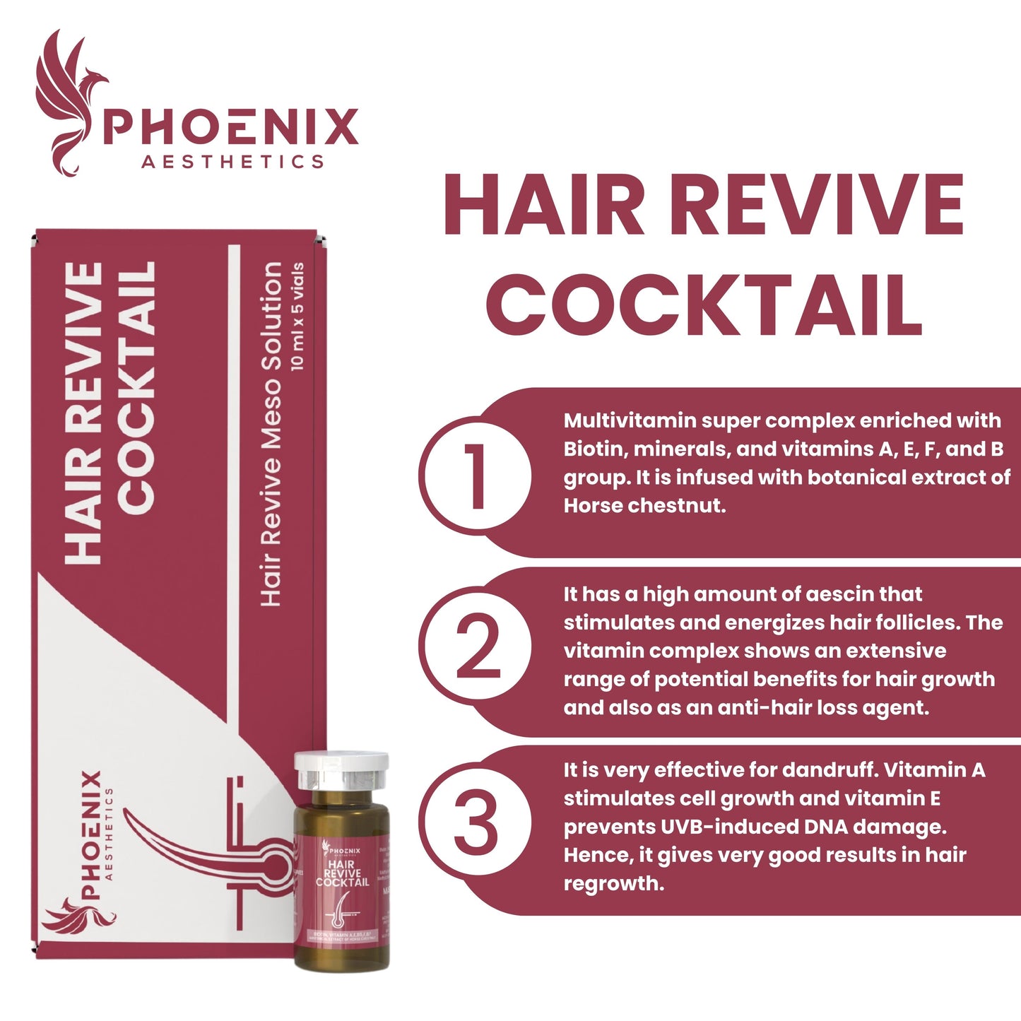 Hair Cocktail | HAIR Meso REVIVE BOOSTER AMPULE | MCCM HAIR COCKTAILS | HAIR REGROWTH SOLUTIONS (10ML * 5 VIALS)