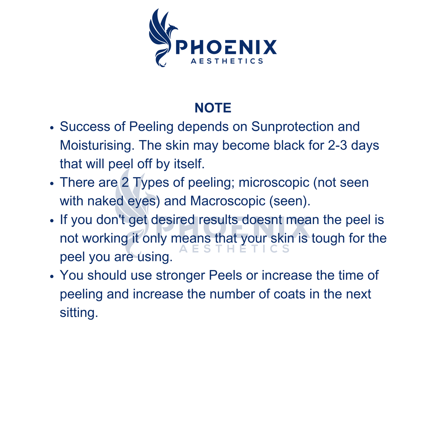 Phoenix Aesthetics informational text on a white background
