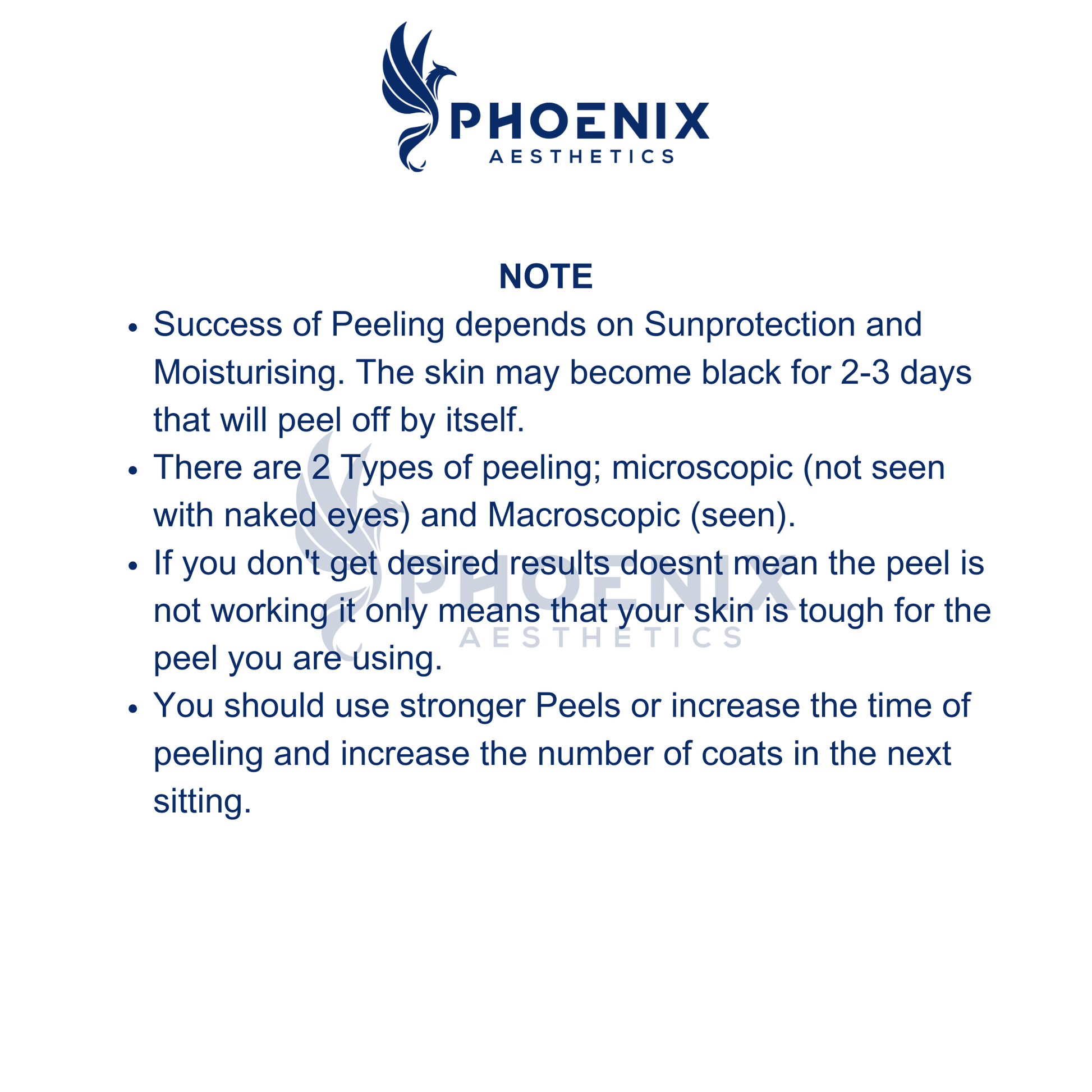 Phoenix Aesthetics informational text on a white background