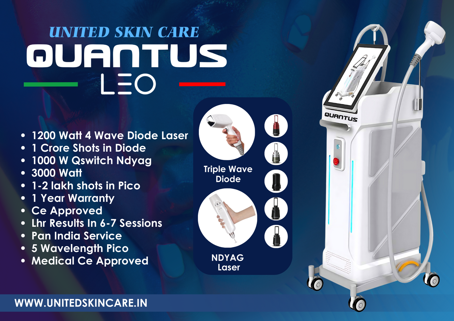 Quantus Leo  Diode With Pico Laser 2 In 1 | 1200 Watt Diode Laser and Hair Removal + 1000 Watt Pico Laser