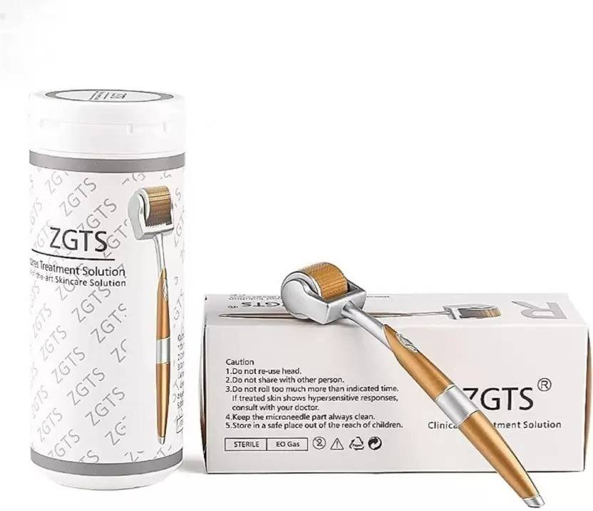 ZGTS Hair Regrowth Derma Roller System 192 Needles Titanium Alloy Needles Roller for Acne Skin Hair Loss, Gold plated.