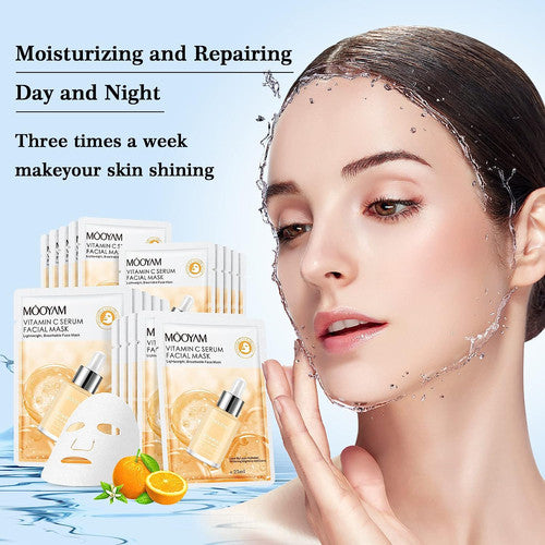 Mooyan Vitamin C Hydra facial Sheet Mask | Pack of 5 Sheet Masks | Brightening Vitamin C Sheet Mask